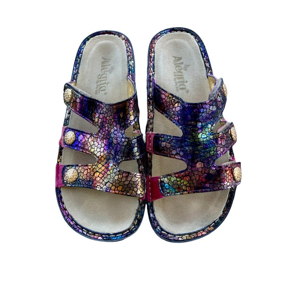 Alegria Women's Venice iridescent metallic leather Sandals Size 38 US 7.5